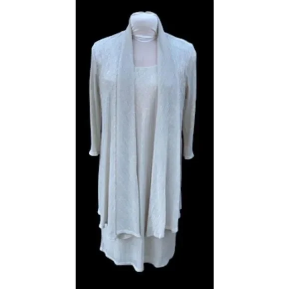 Metallic Sleeveless Shift Dress w/Matching Cardigan Sz 12 by R&M Richards Flowy - Picture 9 of 14